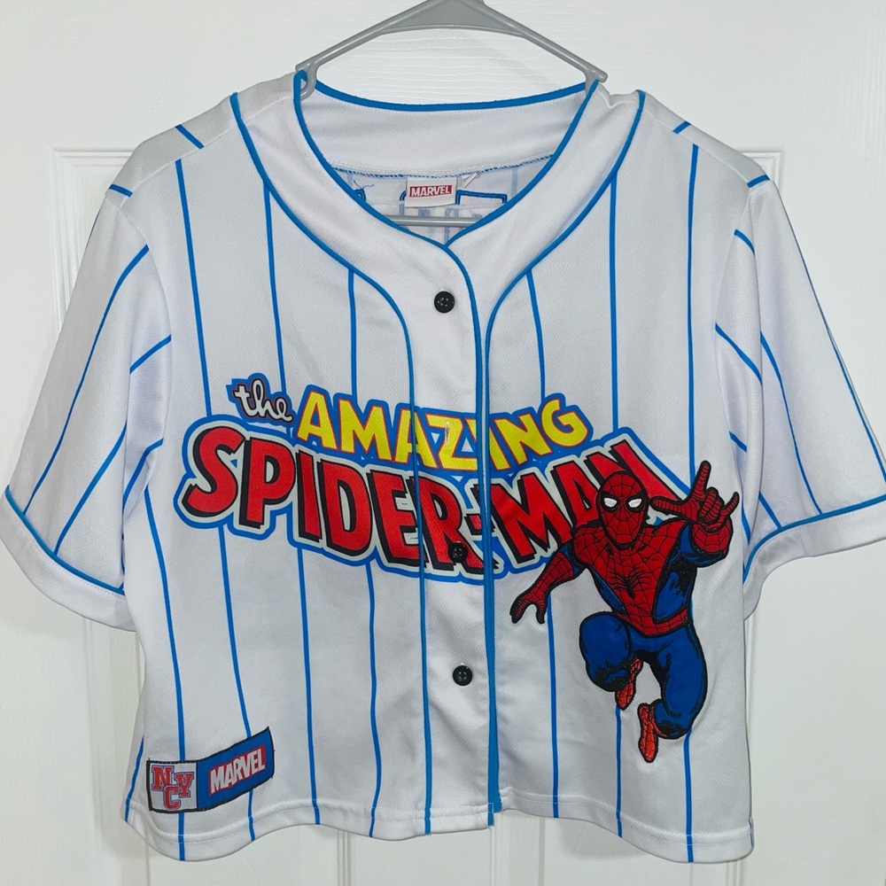 Marvel Spider-Man White and Blue Striped Jersey